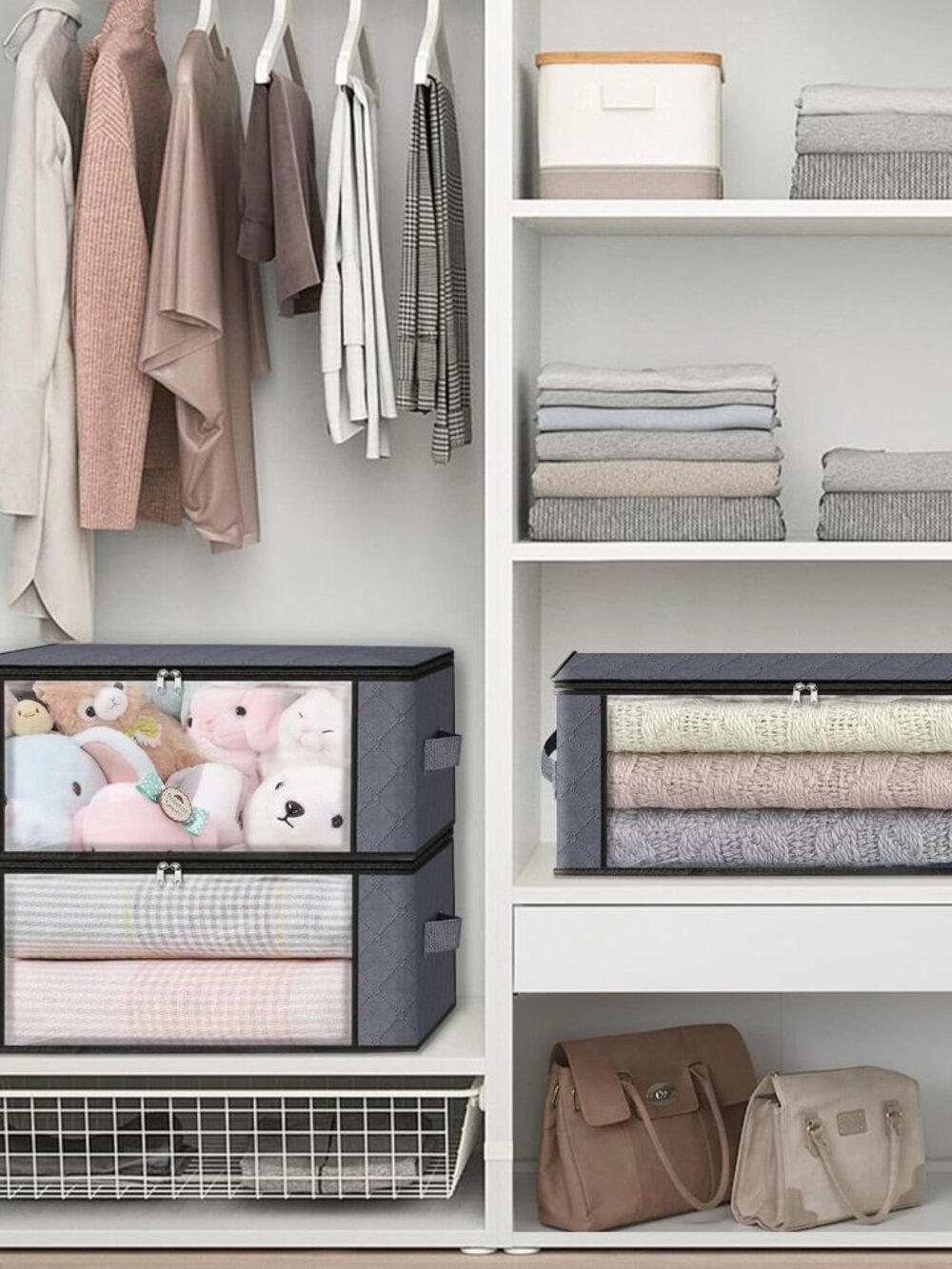 Storage 3-Pack Clothes Organizer Storage Bags Foldable Storage Box with Large Cl - Picture 2 of 8